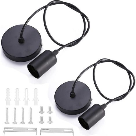 Lot de 2 Suspension Corde Luminaire Suspension E27 avec Anneau à Vis Lampe Suspension Noir Câble Réglable 100CM Suspension Compatible avec Abat-Jour pour Bar Maison Hôtel (1/5)
