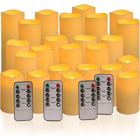 Set of 24 Waterproof Outdoor Flameless Candles, LED Candles with 4 Remote and Timer,(D2.2 X H4 ”5” 6” inch),for Christmas,Halloween,Wedding,Festival (1/5)