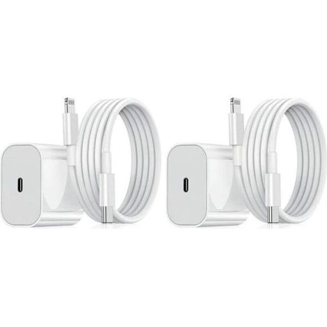 2 Chargeurs Rapides 20W USB-C avec Câble Lightning 1m, Adaptateur Secteur Type-C pour iPhone 14/13/12/11, iPad Air (1/5)