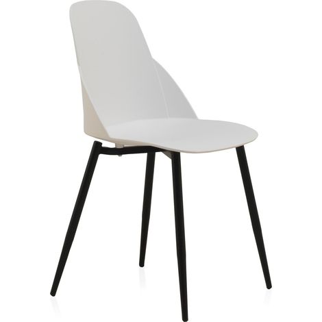 x4 chaises design blanche assise arrondie pieds métal noir élégant - blanc assise et pieds métal noir (1/5)