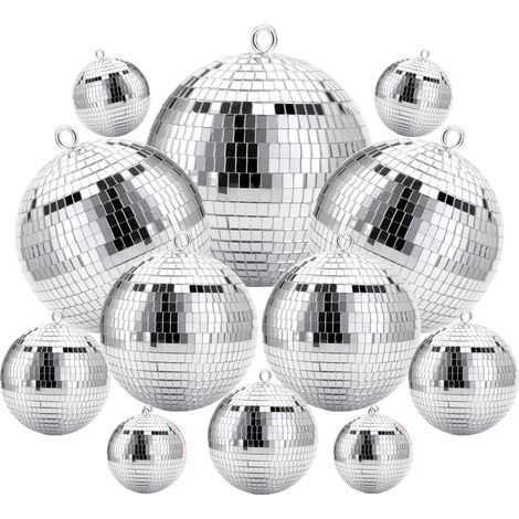 Set mit 12 silbernen, leuchtenden Discokugeln für Weihnachtsbaumschmuck, Hochzeiten, Zuhause, Partys (10/7/5/3/2 cm) (silber) (1/5)