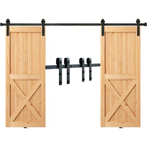 Mophorn – Kit quincaillerie porte coulissante 244 cm – Rail acier au carbone pour double porte 1,12-1,32 m – Charge 150 kg – Poulies silencieuses J