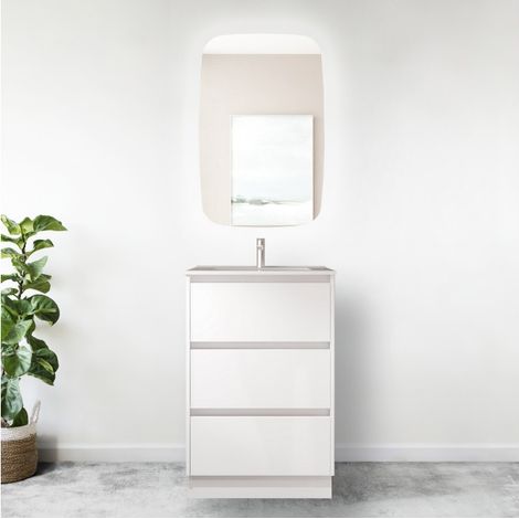 Mobile bagno a terra 60 cm 3 cassetti in legno bianco lucido con lavabo ad incasso - Nova - Standard (1/5)