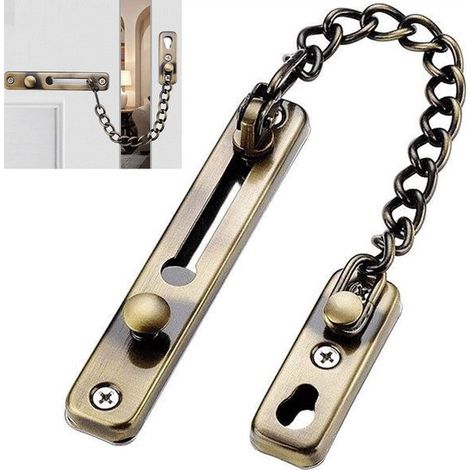 Cerradura de cadena para puerta, Cadena de acero inoxidable, Cadena antirrobo, Fácil instalación, Con adhesivo tornillos sin clavos, Color dorado (1/5)
