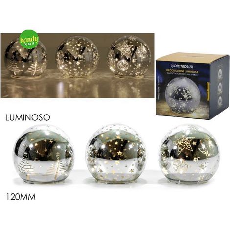 Sfera in Vetro General Trade Silver con Luce Ø 120mm Modelli Assortiti