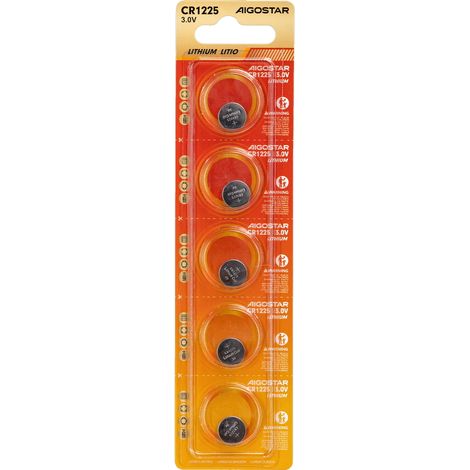 Batteria bottone Aigostar 3V CR1225 Litio confezione da 5 pile (1/5)