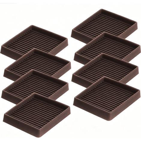 Coupelles de protection antidérapantes pour pieds de meubles, caoutchouc carrées 76 mm (3 pouces), marron, lot de 8, sans colle, protège sol pour canapé lit piano parquet stratifié carrelage (1/5)