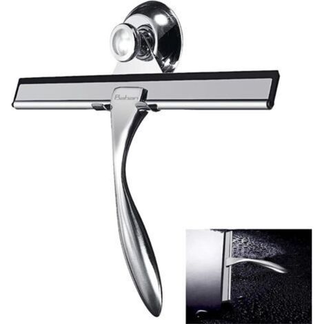 Raclette de Douche en Acier Inoxydable, Vitre Raclette l'eau De ménage Lame en Silicone Raclette Vitre pour Salle De Bain Fenêtre 25 x 17 cm