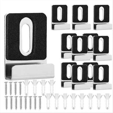 Kit de 12 supports de miroir en métal, comprenant des pinces, des vis, des patins en caoutchouc, des crochets et des fixations robustes pour miroirs. (1/5)