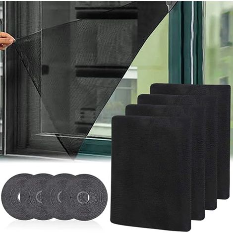 Ensemble de quatre filets anti moustiques pour fenêtres cent trente sur cent cinquante centimètres avec velcro pour pose