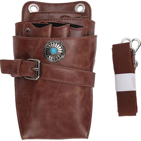 Étui porte-ciseaux de coiffeur brun avec ceinture, pochette de rangement pour tondeuse et accessoires de barbier (1/5)