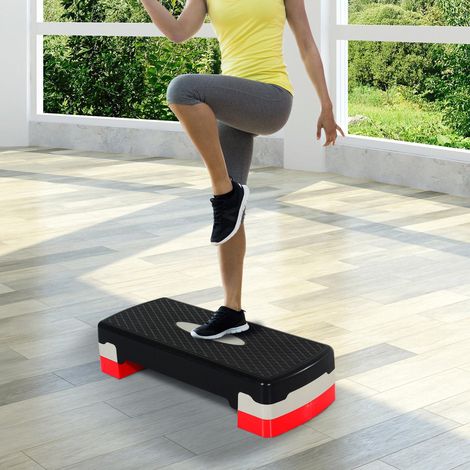 Step para Fitness Stepper Aeróbic Step de Aeróbic Antideslizante con Altura Regulable 2 Niveles de 10/15 cm Carga 150 kg para Ejercicio en Casa Gimnasio 68x29x15 cm Negro y Rojo (1/4)