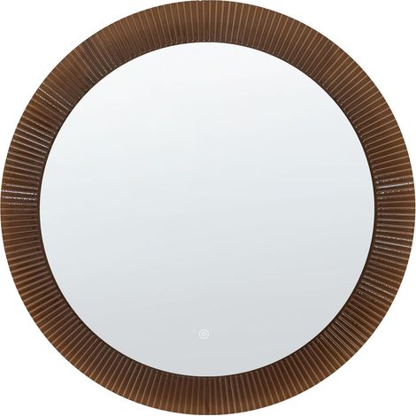 Miroir Suspendu Moderne 80 x 80 cm LED Forme Ronde Accessoire Chambre Salle de Bain Argenté et Marron Besbe (1/5)