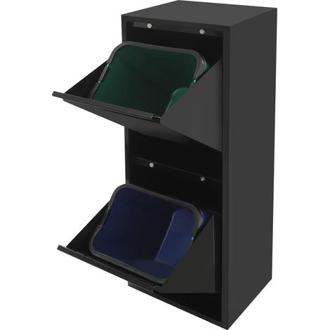 Armoire à déchets et recyclage 56,8 L, organisateur de poubelles et de recyclage, cuisine ou salle de bain armoire métallique autoportante escamotable, tri des déchets avec double compartiment bascula