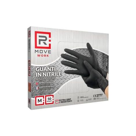RMove Guanti in Nitrile Nero da Lavoro Taglia L 50 pz