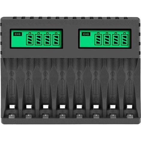 Chargeur De Batterie - 8 Emplacements - Pour Piles AA Ni-MH Ni-Cd - Écran LCD - Entrée 100-240 V - USB Et Type-C - 1 Pièce (1/5)