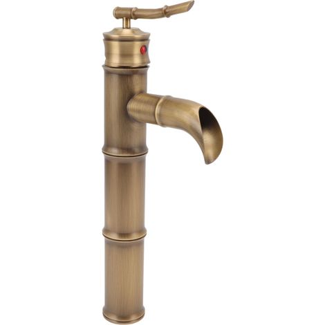 Robinet antique tout cuivre, 3 sections, joint en bambou, robinet de lavabo monotrou, bec biseauté, robinet de lavabo eau chaude/froide