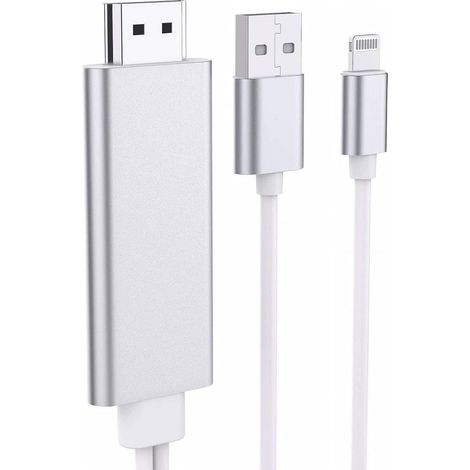 Adaptateur Lightning Vers HDMI - Câble AV Numérique 1080p - Compatible iPhone iPad iPod - Alimentation USB Requise - Longueur 2 M