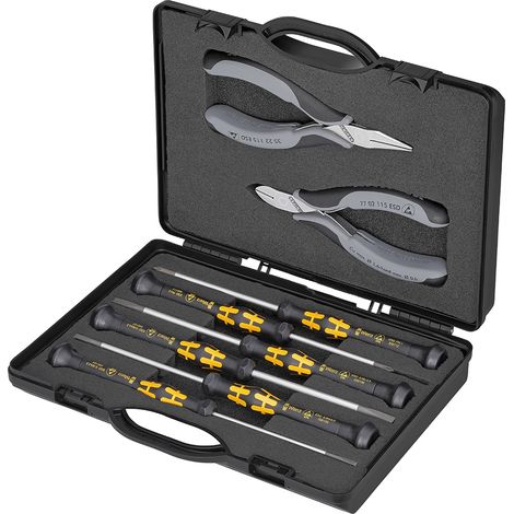 KNIPEX 00 20 18 ESD Estuche con alicates de electrónica con herramientas para trabajos en componentes electrónicos 5 piezas 200 mm