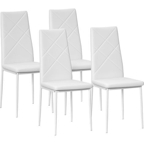 HOMCOM Esszimmerstühle 4er Set Küchenstuhl mit Rückenlehne, Kunstleder, Polsterstuhl mit Fußpolster, Wohnzimmerstuhl, Stühle mit Stahlbeine für Esstisch, Weiß (1/5)