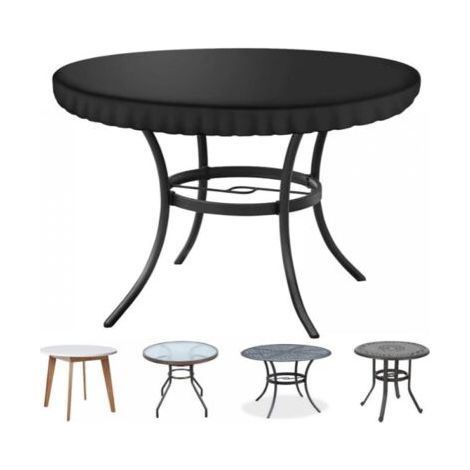 1 piece diameter 106cm black outdoor garden furniture round tablecloth waterproof and windproof 210D Oxford fabric tear-proof tablecloth suitable for outdoor indoor round (1/5)