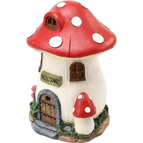 Lanterne miniature à bougie avec maison champignon en résine, éclairage LED solaire, statue de jardin, décoration (1/5)