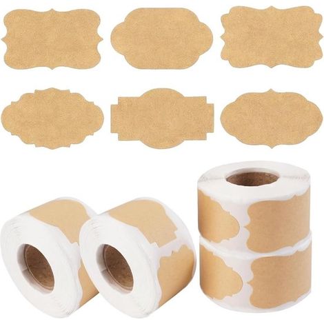1200 etiquetas autoadhesivas de papel kraft, pegatinas marrones y blancas para mermeladas, regalos y proyectos creativos, 6 formas, 3 x 5 cm (1/5)