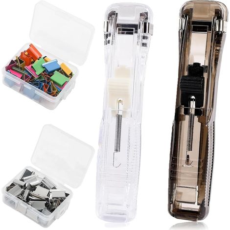 Agrafeuse Portative pour Pinces de Classeur, Comprend 100 Pinces Réutilisables, Distributeur de Pinces Portatif pour Papier, Mini Agrafeuse à Pousser pour Documents sur Bureau à Domicile et en Bureau (1/5)