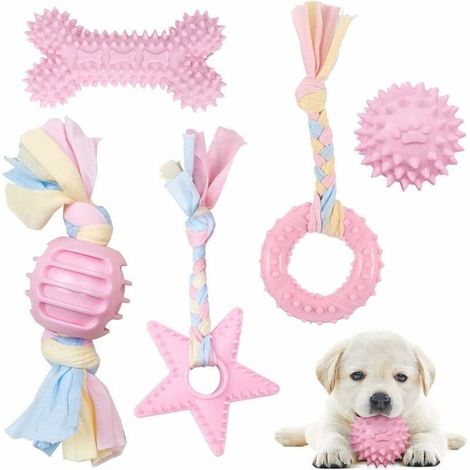 Set of 5 dog toys – Indestructible rope and ball – Non-toxic TPR – Dental cleaning – For puppies and small dogs (1/5)