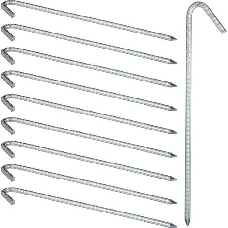 Lot de 20 piquets de fixation XL – Sardines en acier galvanisé – Longueur 39 cm – Acier électrozingué – Argenté – Pour tente et structures extérieures