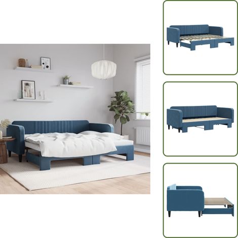 Tagesbett Ausziehbar Blau 90x200 cm Samt - Sofa - Schlafsofa - Gästebett - Tagesbett - Boxspringbett (1/5)