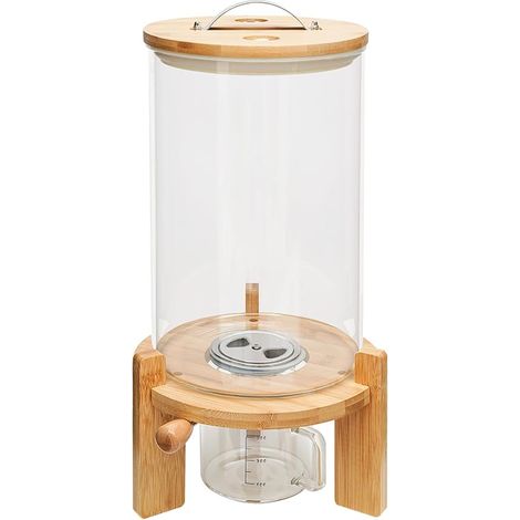 Distributeur de céréales - Récipient en verre transparent - Avec verre doseur - Couvercle - Pour riz, farine, noix, grains de café, bonbons, céréales (1/5)