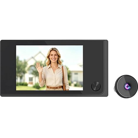 【Maison connectée】Appartement porte avec chat-œil caméra 3,5 pouces LCD écran haute définition 120 degrés grand angle intelligent cloche de porte Vision ultra-longue durée de veille (1/5)