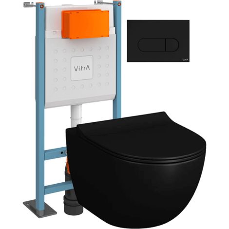 Pack inodoro suspendido VITRA Sento negro + Estructura de pie V-Fix Core + Placa redonda negra mate (1/4)