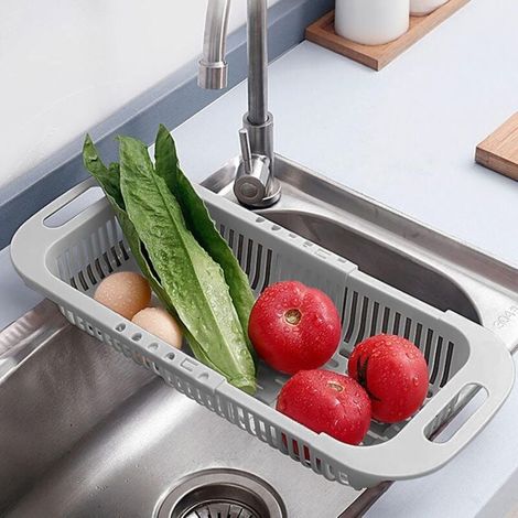 Colino espandibile per lavello da cucina, cestello di scolo per frutta e verdura, scolapasta regolabile (grigio) (1/4)