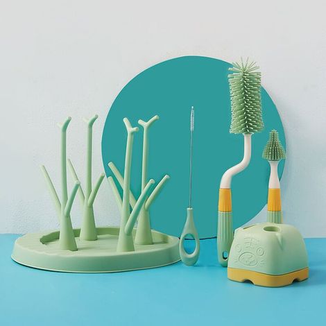 Égouttoir à bouteilles – Brosse en silicone – Outils de nettoyage – Vert – (1/5)