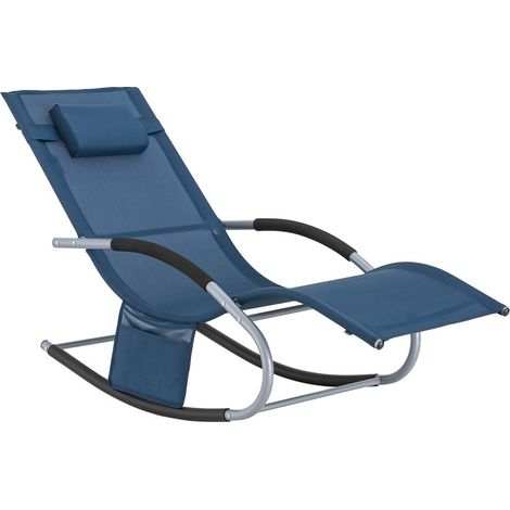 SoBuy Lettino Sdraio da Giardino a Dondolo - Sedia a Dondolo da Esterno in Textilene Blu Navy con Telaio in Metallo, 150x63x87cm, Lettino Prendisole per Terrazza, Piscina, Patio, OGS28-NB