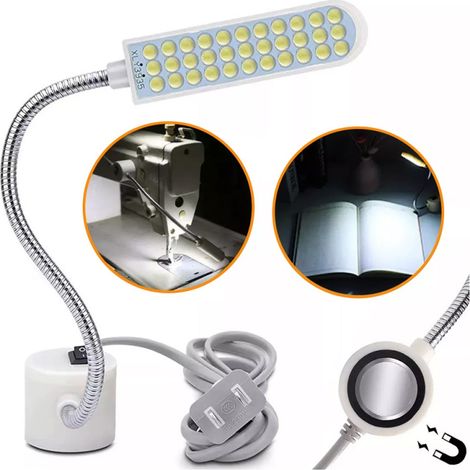 Lampada da lavoro a LED con 30 LED, 2W, luce bianca diurna, braccio flessibile e base magnetica (bianca)