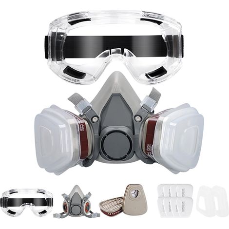 Masque de Protection, Respiratoire Réutilisable avec Filtres et Lunette Anti poussière Anti gaz pour Peinture Poussière Particules Polissage Ponçage Soudage Bricolage Protection de Travail