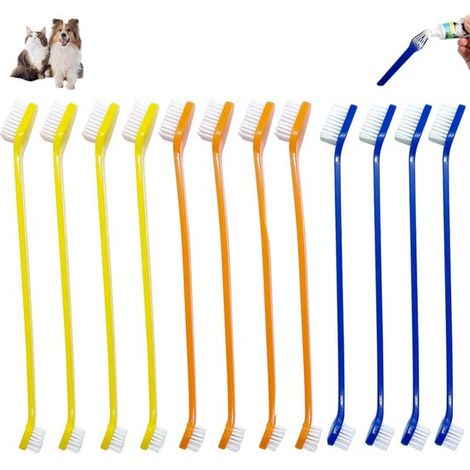 Ensemble de 12 brosses à dents pour chiens et chats - Brosses à dents double face à poils souples - Manche long - Soin bucco-dentaire - Multicolore (1/5)