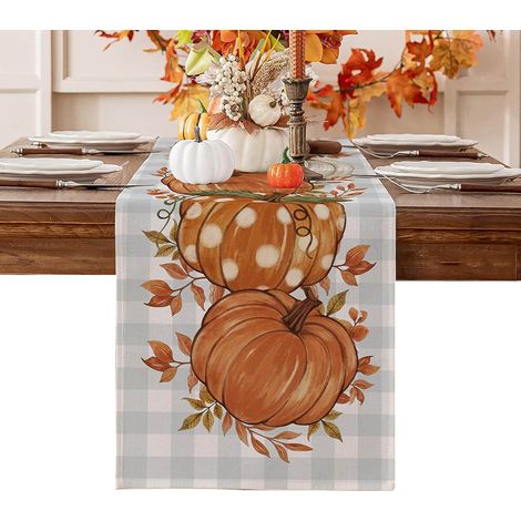 Chemin de table à motifs citrouille et feuilles d'érable pour la cuisine, la salle à manger, les fêtes et la décoration de table basse - 30 x 180 cm (polyester) - Style 6