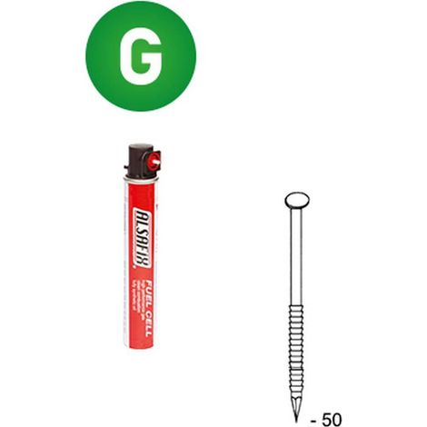2 200 Pointes Annelées Galvanisées en Bande 34° (Pack) - 2.8x50 mm + 2 Cartouches de Gaz Rouge - D-Work (1/5)