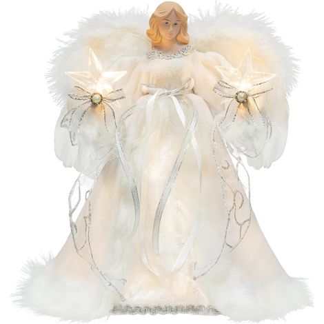 Pointe de sapin de Noël en forme d'ange avec lumières LED, 30 cm, blanc, pour décoration de sapin de Noël (1/5)