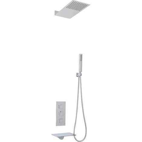 Hudson Reed – Colonne de douche thermostatique encastrable – Pommeau cascade 16 cm et pommeau pluie 43 cm – Flexible 1,50 m en acier inoxydable – Sécurité anti-brûlure (1/5)