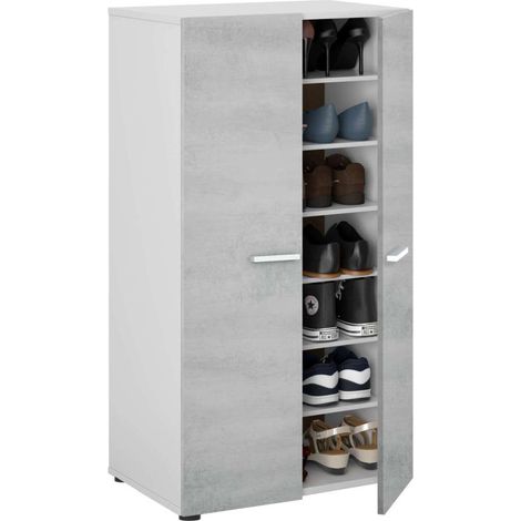 Armario multiusos Gema 2 Puertas acabado Color Blanco Brillo y Cemento, Medidas: 103 cm (Alto) x 55 cm (Ancho) x 36 cm (Fondo) (1/4)