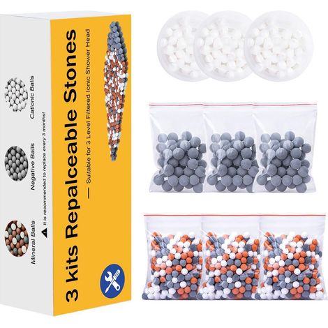 Filtres pour pommeau de douche, 3 kits de billes de filtration ionique, anti-calcaire, stérilisation SPA (1/5)