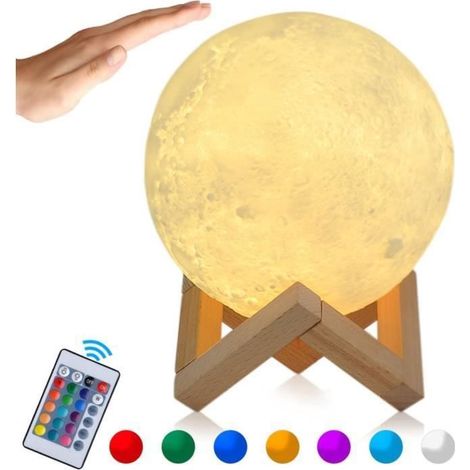 Lampe 3D - LED - Lune - 15CM - 16 Couleurs - Télécommande - Rechargeable USB