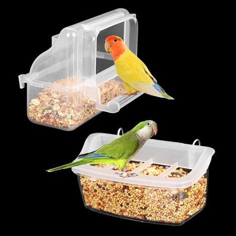 CCYKXA Set mit 2 Kunststoff-Vogelkäfigfutterspendern, Hängefutterspender für Papageien, kleine Vögel, Nymphensittiche, Tauben, Kanarienvögel (transparent) (1/5)