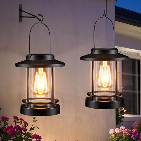 Lot de 2 lanternes solaires à suspendre étanches pour extérieur, terrasse, porche, cour, balcon, table – Lanterne d'extérieur à suspendre pour femme, maman (1/5)