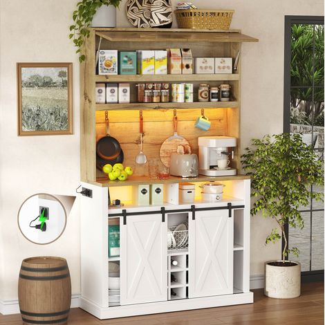 Credenza alta cucina 191 cm con LED RGB, presa, anta ribaltabile, ganci e portabottiglie (1/5)